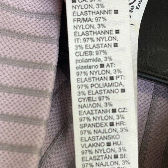 Athleta Long Sleeve Athletic Shirt Womens L Purple Striped Mock Neck Stretch - Picture 8 of 10